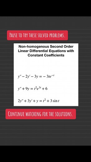 Non-homogenous Second Order Linear DE with Constant Coefficients #CalculusBitch #CalculusB #differentialequations #fyp #fypシ