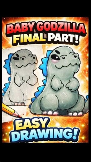 How to draw Cute Baby Godzilla Drawing easy tutorial #final part #art