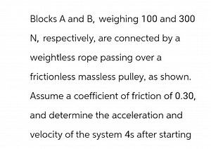 Blocks A and B, weighing 100 and 300 N , respectively, are conn... | Filo