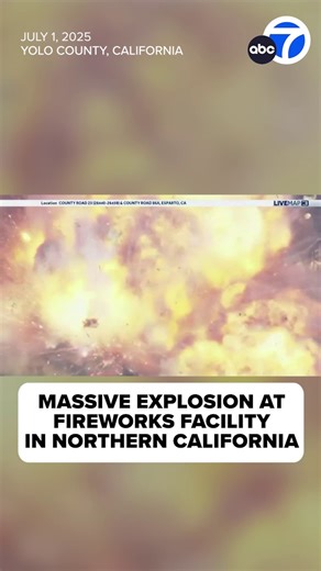 A massive explosion was caught on video at a fireworks facility in northern California on Tuesday. The explosion sparked a large fire, and Yolo County officials issued mandatory evacuations for residents nearby. | ABC7
