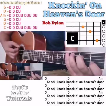 350K views · 8.2K reactions | Knockin' On Heaven's Door - Bob Dylan guitar chords w/ lyrics & strumming tutorial | Bert's Guitar Tutorials | Facebook