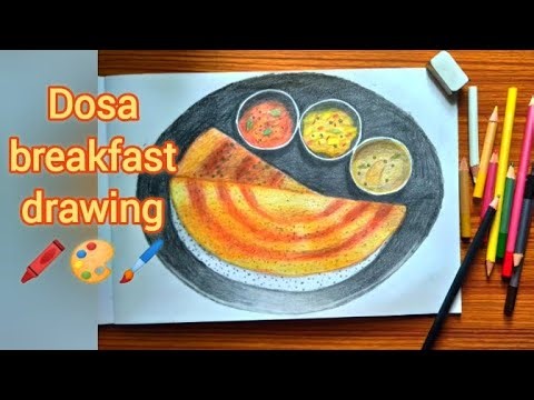 Dosa breakfast drawing with color|food drawing realistic #drawing #food #pencilart #foodlover