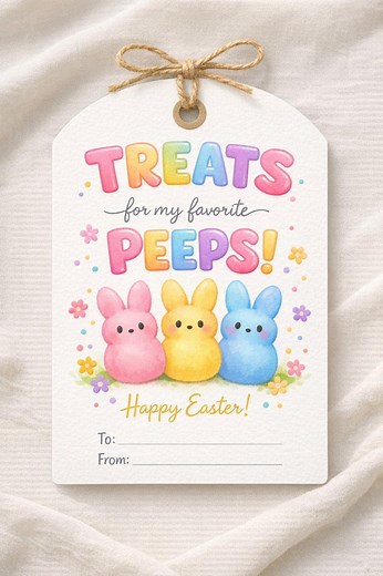 Easter Gift Tags Printable, Cute Peeps Bunny Tags, Kids Easter Basket Tags, Classroom Treat Tags, Instant Download PDF - Etsy