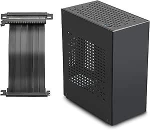 Aluminum Mini ITX Case with PCIe 3.0 Riser, JOYJOM Mini PC Case, SFF Small Form Factor PC Case, TX Computer Gaming Case Supports GPU Graphics Card (Black)