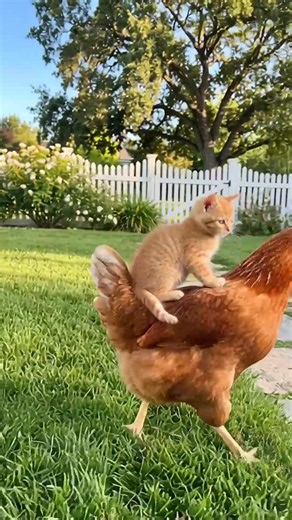 Hilarious Chicken Rider Moments with Cat and Chicken