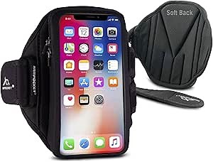Armpocket X Plus Arm Band, Cell Phone Holder for Walking, Running Arm Bands for Cell Phone w/Case, for iPhone 14 Series, Galaxy S21 Ultra, Pixel 7 Pro, & Devices Up to 6.5 Inches, Black Medium Strap