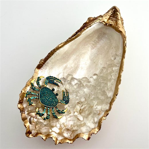 Hand-painted Blue Crab Oyster Shell Jewelry Dish, Coastal Trinket Tray - Etsy