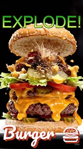 GIANT Burger EXPLODES in Slow Motion 🍔💥 (ASMR Short) #FoodExplode #ASMR #BurgerExplosion #MegaBurger