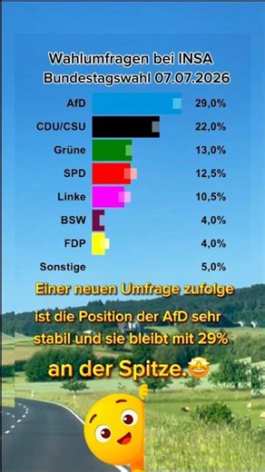 Einer neuen Umfrage zufolge ist die Position der AfD sehr stabil und sie bleibt mit 29%an der Spitze