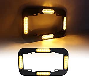 13.5" 24 LED Emergency License Plate Lights Flash Warning Strobe Light with black Frames for Car Vehicles 18 Flashing Modes Amber