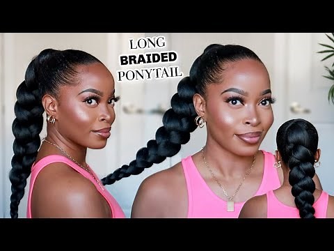 🔥Sleek LONG BRAIDED PONYTAIL on Type 4 Natural Hair Using Braiding Hair|NO FEED IN Braid METHOD💃🏾