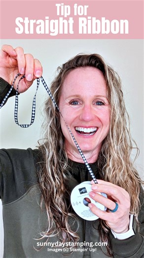 Hack for attaching ribbon to your cards straight the first time! My secret weapon: TAPE! 🌞Follow me for more card making tips! My blog has the measurements and a full video with lots of tips for making this specific card! | Sunny Day Stamping