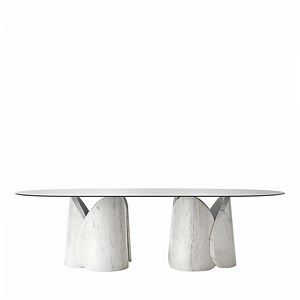 Petalo Palissandro Marble with Smoked Glass Top Dining Table