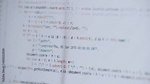 Computer code programming screen. Scrolling through code program. Code on light background.