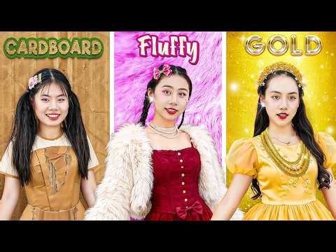 Broke Cardboard Vs Rich Fluffy Vs Giga Rich Golden At Fashion School! Who Wins The Dress Up Contest?