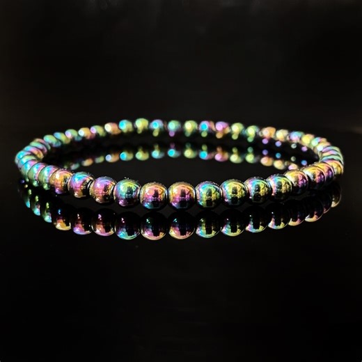 Rainbow Hematite Beaded Bracelet: Iridescent Energy Bracelet (7-7.25 Inch) - Etsy