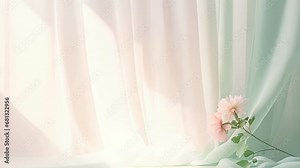 This scene showcases a minimalistic abstract background with a gentle light that filters through a curtain, creating a soft and ethereal atmosphere. The intricate shadow