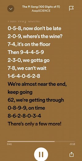 100 Digits of Pi Song Lyrics