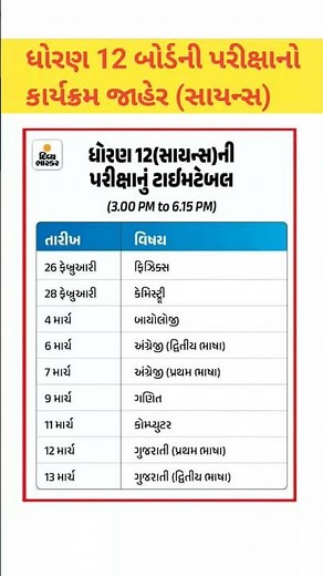 GSEB Class 12 Science Board Exam Time Table 2025 Announced” | #gseb2026 #12thscience #gseb
