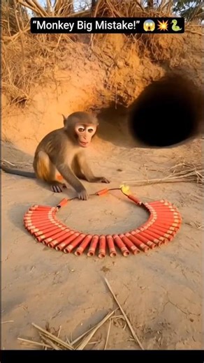 Monkey Throws Firecracker in Cave… What Happened Next is Crazy! 🐒💥🐍 #funny #comedy #monkey #short