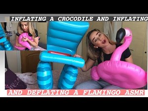 INFLATING AND DEFLATING BY MOUTH A CROCODILE AND FLAMINGO - ASMR MOUTH BLOWING INFLATABLE