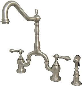 Kingston Brass KS7758ALBS English Country Kitchen Bridge Faucet with Brass Sprayer, Brushed Nickel