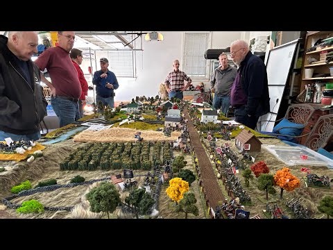 Battle of Gettysburg Day 2 miniature war game in 28mm at Tim’s house !