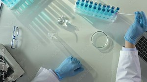 Medical university student conducting research for laboratory project, education Stock Video