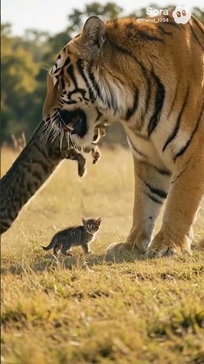 Unbelievable! Tiny Cat Fights Off TIGER to Protect Her Kittens!#cat #catvedio