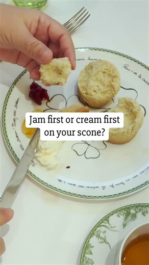 The great debate of which goes first has two main schools of thought: The Cornish Method: Jam first, then cream on top. The Devon Method: Cream first as a butter substitute, with jam spread on top. Neither approach is definitively “correct” – it remains one of Britain’s friendliest ongoing disputes! I do cream first, then jam. What about you? #jamorcreamfirst #creamorjamfirst #afternoontea #scones #hightea | Oh, How Civilized