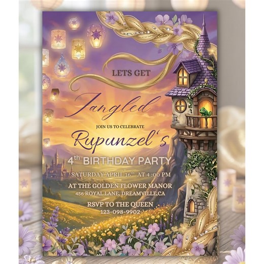 Rapunzel Tangled Birthday Invitation Template, Girl Princess Rupunzel Printable , Fairytale Lantern Party Invite - Etsy