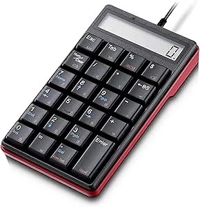 USB Number Pad, 23 Keys Portable Numeric Keypad Keyboard with Calculator for Laptop Computer, Compatible with Windows OS, Mac OS, Chrome OS, Black+Red…
