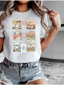 Vintage Travel Postcard Graphic Tee | States Stamps Shirt - Etsy