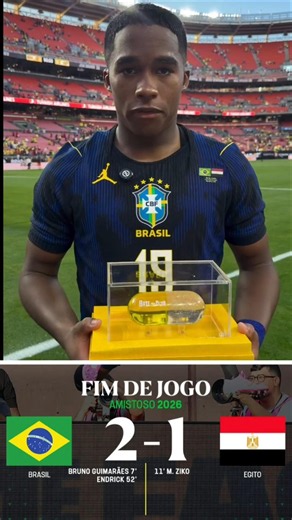 ENDRICK RECEBE O PRÊMIO DE MELHOR JOGADOR NA VITÓRIA DO BRASIL SOBRE O EGITO POR 2X1#brasil #endrick