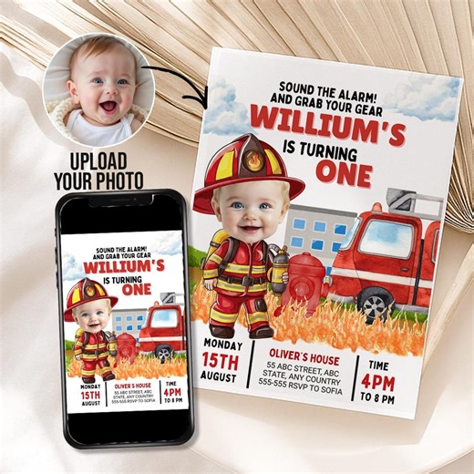 Firefighter Birthday Invitation Personalized With Photo for Any Age, Digital or Printable Design - Etsy