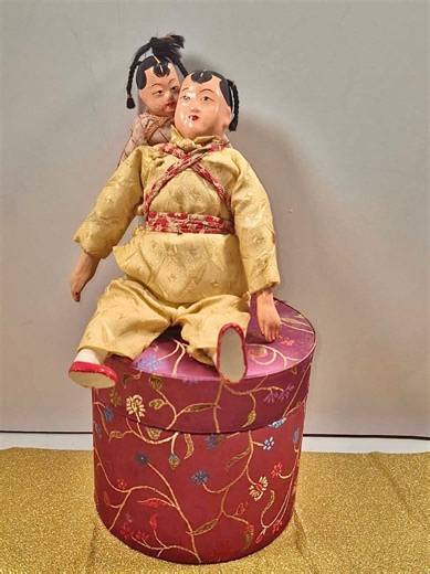 Vintage Chinese Doll Amah W Child on Back. With RARE Original Silk Travel Case - Etsy UK