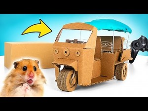Cum să faci o mașină din carton cu trei roți pentru hamster