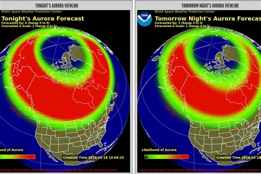 Map shows states where northern lights may appear tonight