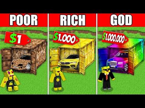 I bought POOR VS RICH VS GOD CONTAINER with BEST CAR BRANDS in Minecraft ! NEW CAR INSIDE PASSAGE !