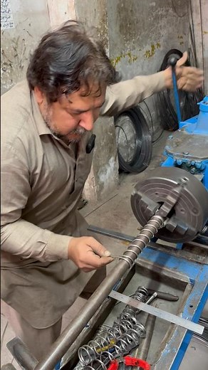 Steel Wire Spring Making on Lathe Machine | Simple Compression Spring Process #shorts