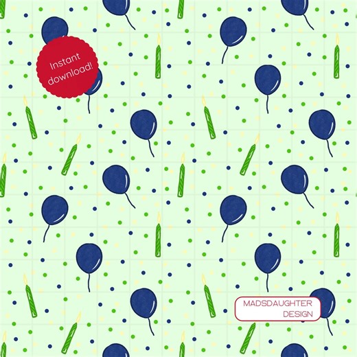 Simple Birthday Boy Seamless Pattern Digital Download - Balloons and Candles - Green Background - Etsy