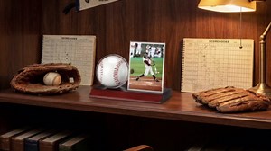 2 Sets Wood Baseball Display Case and Card Holder Baseball Holder Display Case for Ball and Card with Wood Base Showcase for Memorabilia Showcase