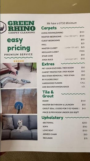 Easy carpet cleaning price sheet