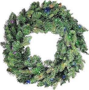 Smart Christmas Trees, App Compatible with Amazon Alexa & Google Nest Voice Control, Prelit 24in Round Wreath, 54 LED Color Changing Lights