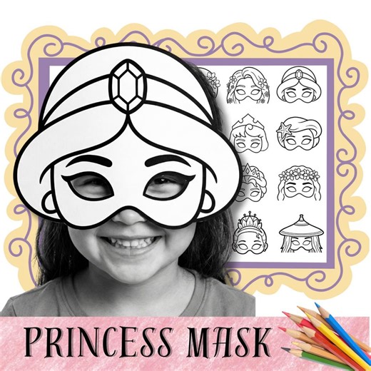 DIY Coloring Princess Masks | Printable Kids Party | Princess Favor Costume - Etsy