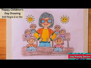 Children's Day Drawing | Easy Drawing for Kids | Happy Children's Day Art | Easy Drawing Junction