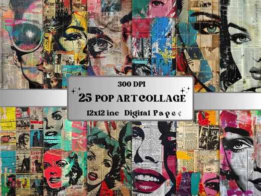 Pop Art Collage Paper, Retro Vintage Collage, Magazines Ephemera Scrapbook Paper, Fun Comic Pop Art Background Pages, Pop Art Junk Journal - Etsy