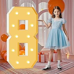 4ft Marquee Numbers, Light Up Numbers 8, 0-9 Warm Yellow LED Light Up Sign for Happy Birthday, Graduation, Wedding, Engagement, Holiday Party Background Arch Decoration