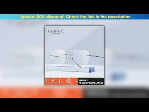 Hot Picks CAPONI Prescription Rimless Men Glasses Frame Pure Titanium Fashion Anti Blue Ray Eye Gla