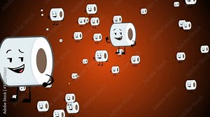 Toilet Roll illustration background animation. Toilet paper emoji smiles, characters. During coronavirus pandemic and panic peoples buying of toilet paper.